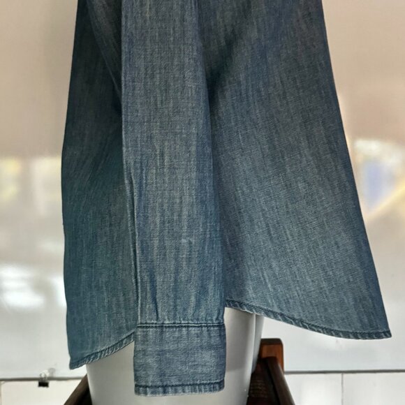 Liz Claiborne Petite Size PL Women Blue Denim Snap Front Shirt Long Sleeve Weste - Picture 11 of 16